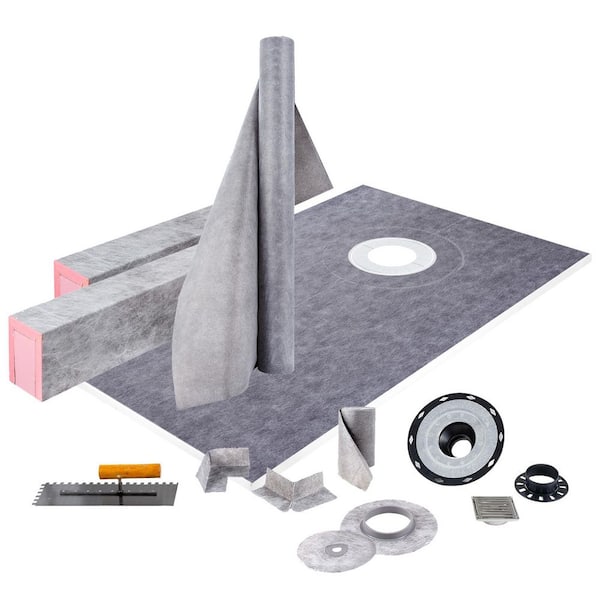 Shower Kit, 38 in. x 60 in. Watertight Overlay, 4 in. Stainless Steel Grate, 2 Curbs, Trowel and Slope Sticks Shower Kit