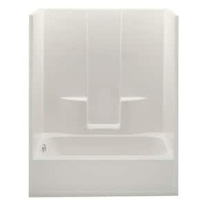 Everyday 60 in. x 34.5 in. x 76.5 in. 1-Piece Bath and Shower Kit with Left Drain in Biscuit
