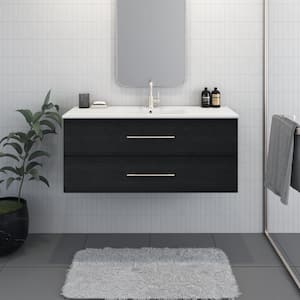 Napa 48 in. W x 18 in. D Single Sink Bathroom Vanity Wall Mounted In Black Ash with Ceramic Integrated Countertop