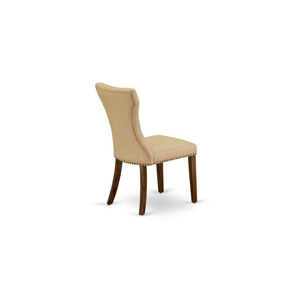 Natural Rubber Wood Round Dining Table Set with Beige Linen Chairs