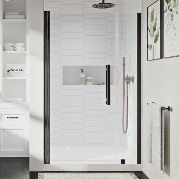 OVE Decors Pasadena 38 in. L x 36 in. W x 75 in. H Alcove Shower Kit with Pivot Frameless Shower Door in ORB and Shower Pan