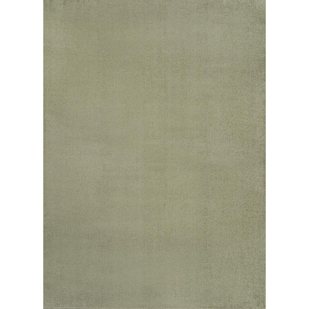 Sage Green Low-Pile Machine-Washable Synthetic Rectangular Area Rug