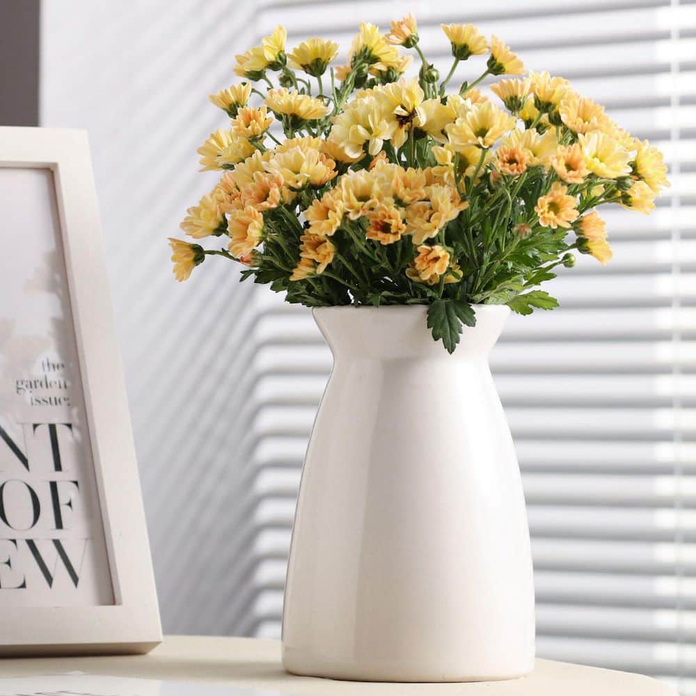 7.09 in. White Ceramic Round Decorative Vase, Modern Vases for Living Room,