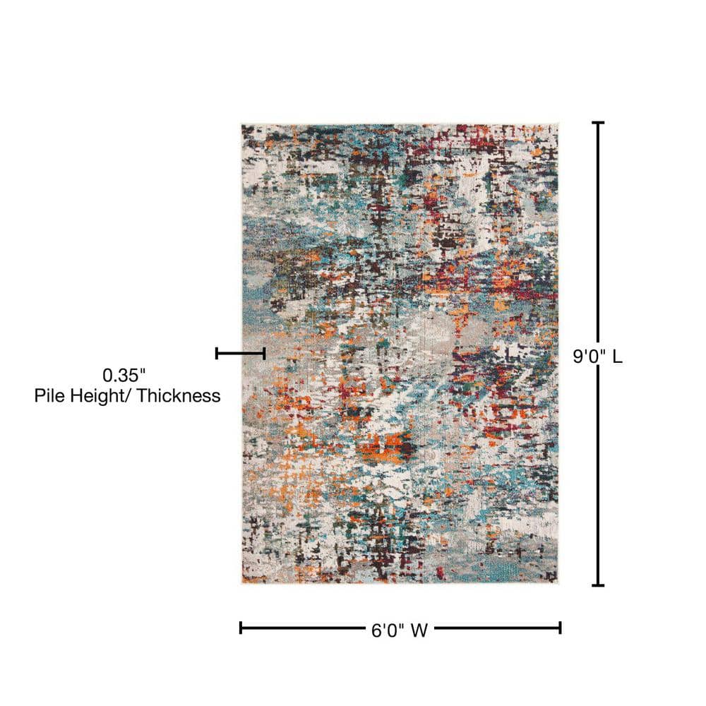 Elysian Gray & Blue Abstract 6' x 9' Synthetic Area Rug