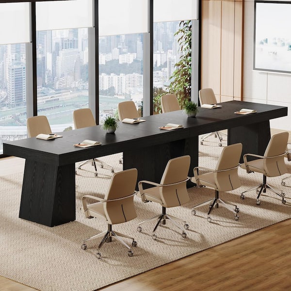 BYBLIGHT Moronia 55.1 in. Rectangle Black Wood Desk with Thick