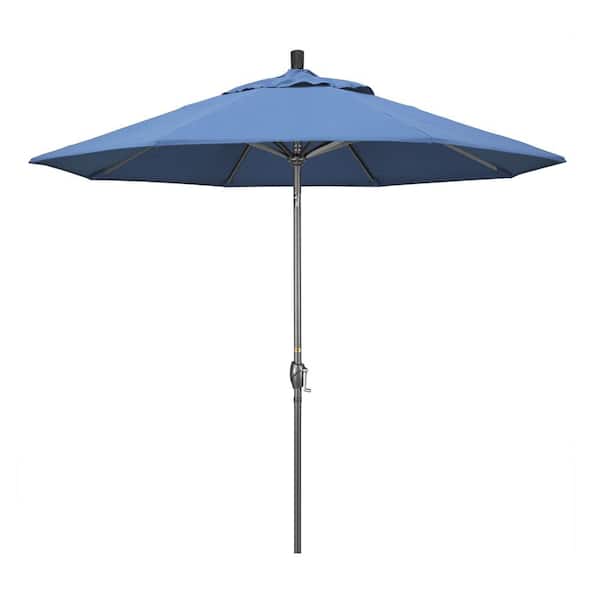 California Umbrella 9 ft. Hammertone Grey Aluminum Market Patio Umbrella with Push Button Tilt Crank Lift in Capri Pacifica