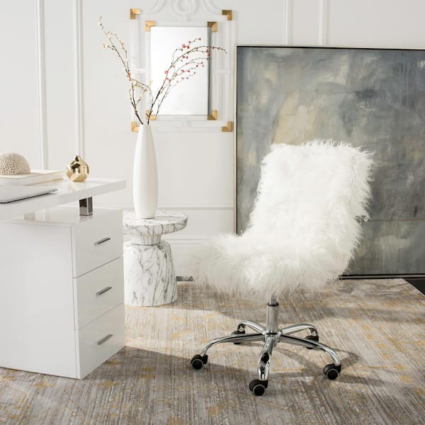 Whitney White/Chrome Faux Sheepskin Swivel Office Chair