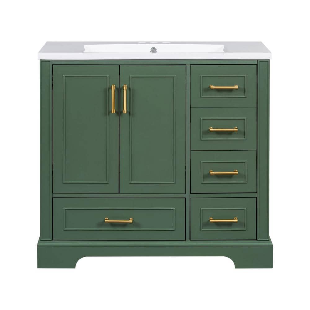 36 in. W x 18 in. D x 34 in. H Single Sink Freestanding Bath Vanity in Gree