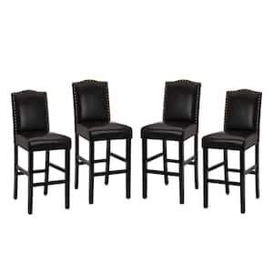 45.00 in. H Black Leatherette Barchair with Studded Decoration High Back Solid Rubberwood Legs (Set of 4)