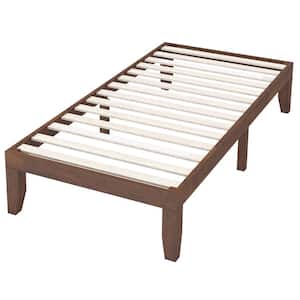Brown Wood Frame Twin Platform Bed 14 in. Slats Support Mattress Foundation