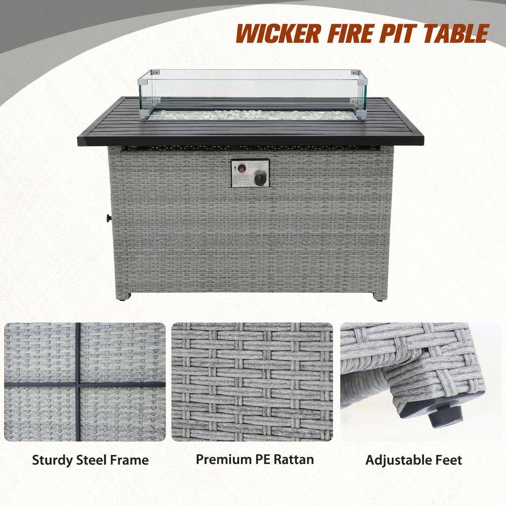 42 Inch Gray Wicker and Aluminum Gas Fire Pit Table