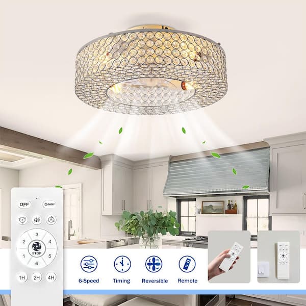 tnufam03❗️ Tatahance 19.6 in. Smart White Flush Mount Fandelier Crystal