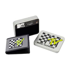 MTV Logo With Checkerboard Pattern Bifold Sport Wallet, Slim Wallet with Decorative Tin Unisex