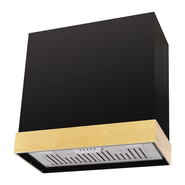 Akicon 30 in. 600 CFM Ducted Wall Mount Range Hood with 3-Speed Push Control, LED Lights and Carbon Filter, in Black with Gold