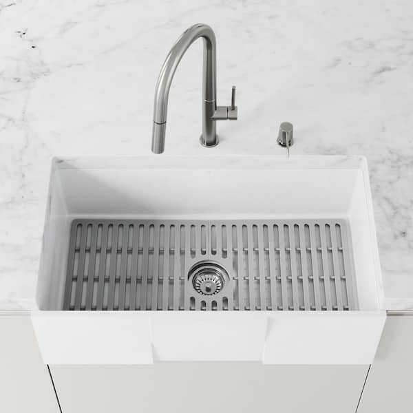 32 in. x 15 in. Silicone Bottom Grid for 36 in. Single Bowl Kitchen Sink in Gray