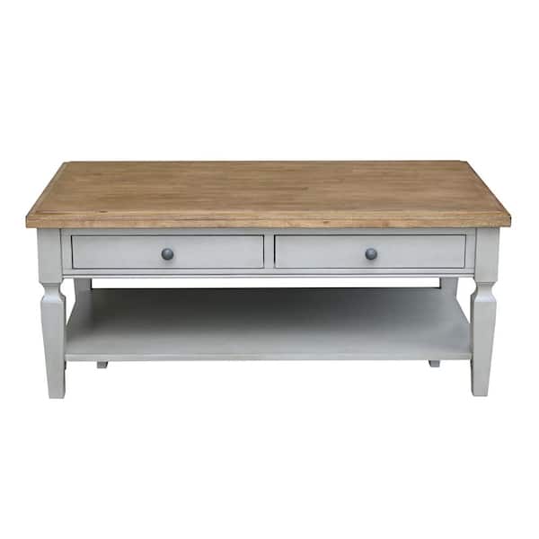 International Concepts Vista 48 in. Hickory/Gray Large Rectangle Wood Coffee Table with Drawers