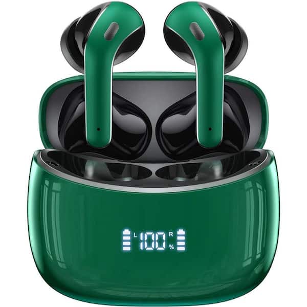Etokfoks X15 Wireless Bluetooth Earbuds with 60-Hours Playtime and LED Power Display, Green