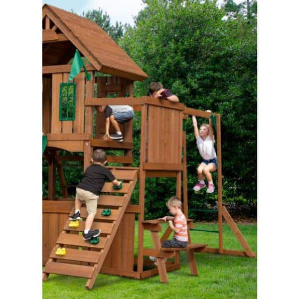 Swing-N-Slide Playsets Knightsbridge Complete Wooden Outdoor Playset with  Rock Wall, Wave Slide, Tarp Roof and Swing Set Accessories PB 9241-1 - The  Home Depot