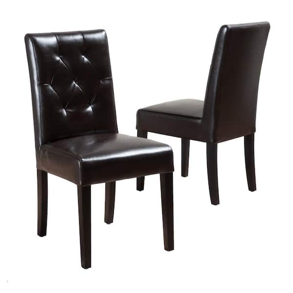 Noble House Gentry Browner Bonded Leather Tufted Dining Chair Set Of 2 662 The Home Depot