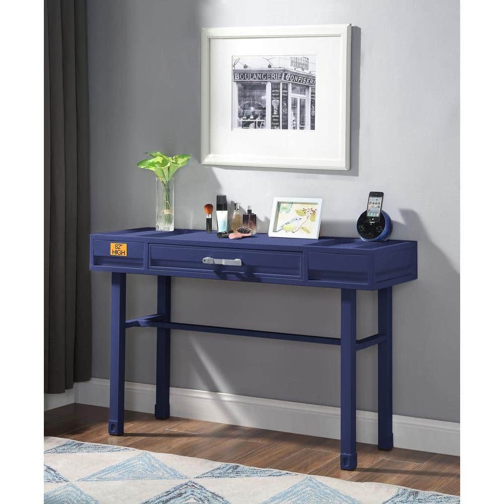 Cargo Blue Metal & Wood Vanity Desk with Storage Drawer