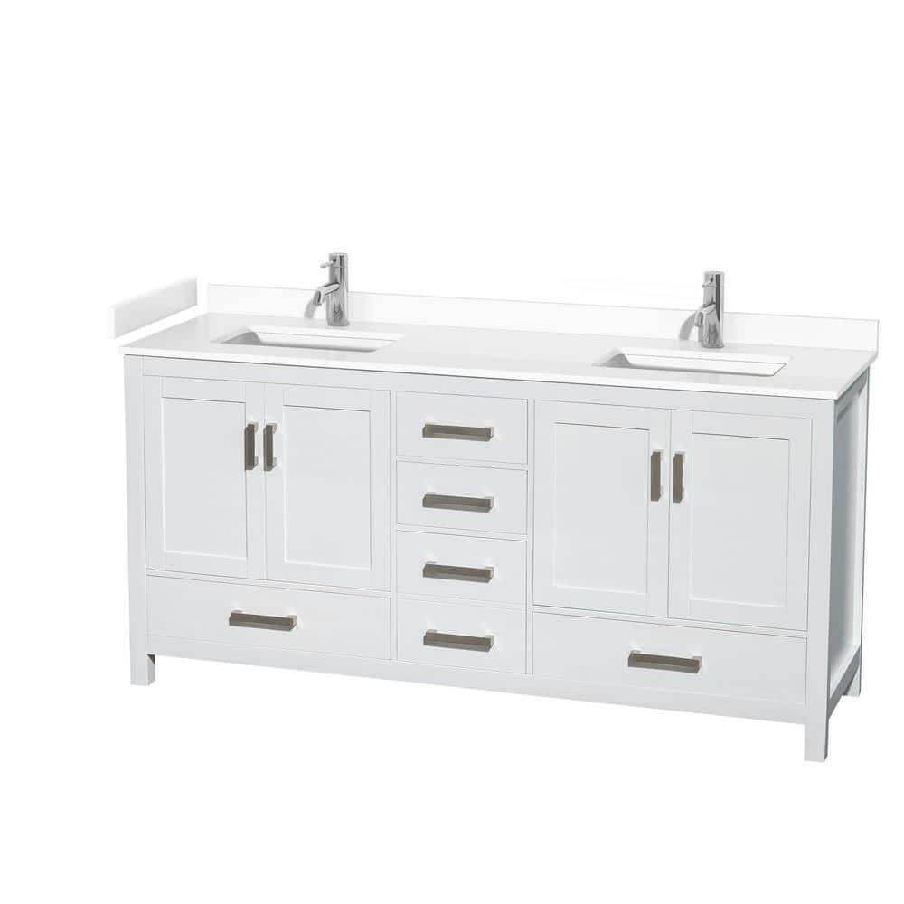 Sheffield 72" White Freestanding Double Bathroom Vanity with Marble Top