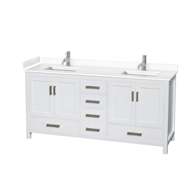 Wyndham Collection Sheffield 72 in. W x 22 in. D x 35 in. H Double Bath Vanity in White with White Cultured Marble Top