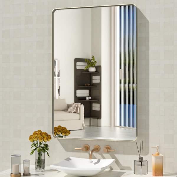 Swafrrt 24 in. W x 36 in. H Rectangular Aluminum Alloy Framed Rounded Modern Sliver Wall Mirror
