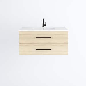 Napa 42 in. W x 20 in. D Single Sink Bathroom Vanity Wall Mounted in White Oak with Acrylic Integrated Countertop