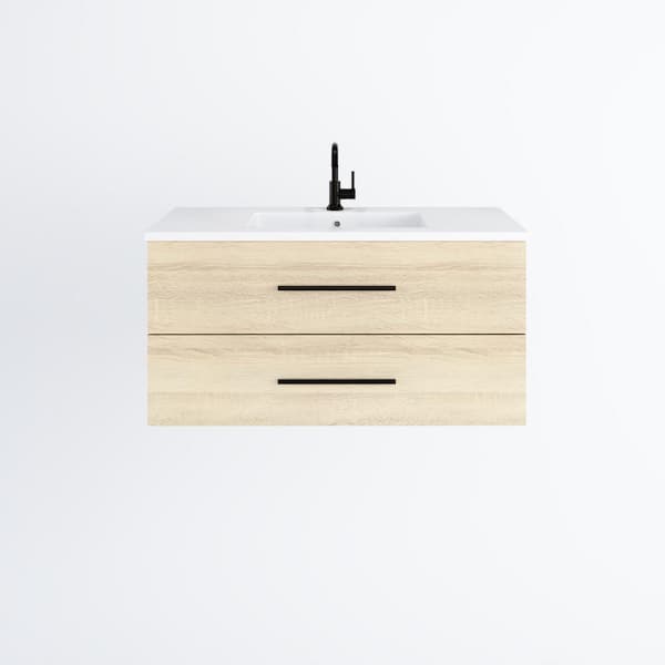 Napa 42 in. W x 20 in. D Single Sink Bathroom Vanity Wall Mounted in White Oak with Acrylic Integrated Countertop