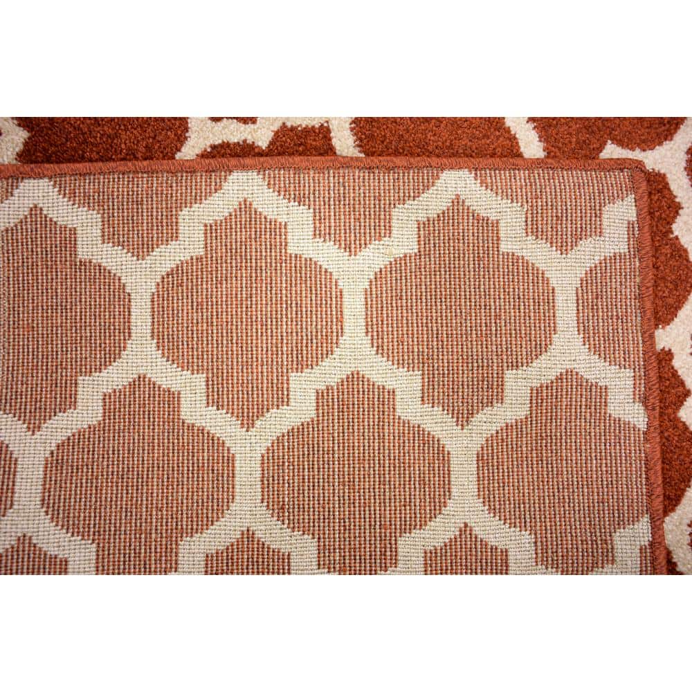 Red and Beige Synthetic Trellis Runner Rug