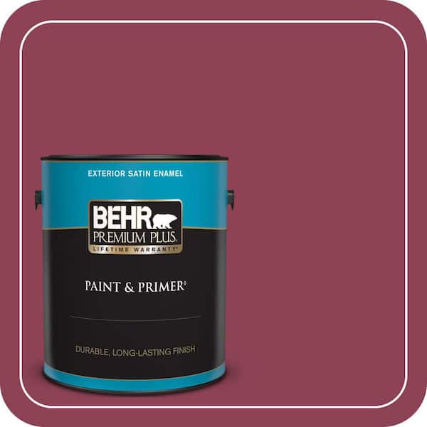 BEHR PREMIUM PLUS 1 gal. #120D-6 Cranberry Splash Satin Enamel Exterior Paint & Primer