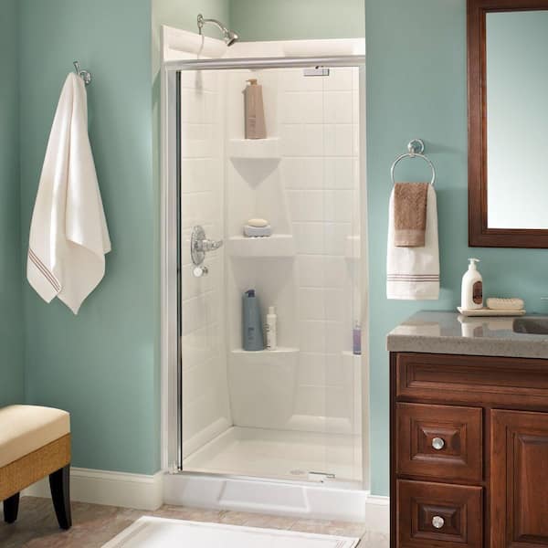 Delta Lyndall 36 in. x 66 in. Semi-Frameless Traditional Pivot Shower Door in Chrome with Clear Glass