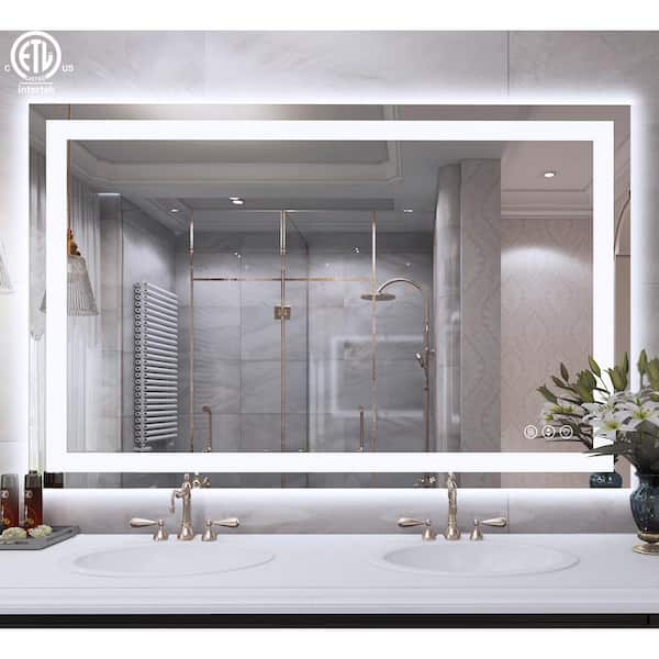 Klajowp 48 in. W x 32 in. H Rectangular Tempered Glass Frameless Anti-Fog Dimmable Wall Mounted Bathroom Vanity Mirror