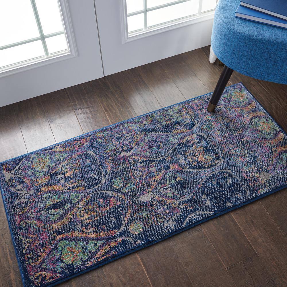 Silky Sheen Bohemian Navy 2' x 4' Synthetic Area Rug