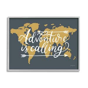Adventure Calling Phrase Arrow over World Map By Becky Thorns Framed Print Abstract Texturized Art 16 in. x 20 in.