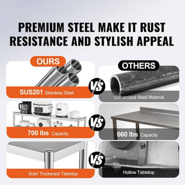 Double Overshelf, 12 x 72 in. Stainless Steel Double Tier Overshelf, Height Adjustable Kitchen Prep Table for Kitchen