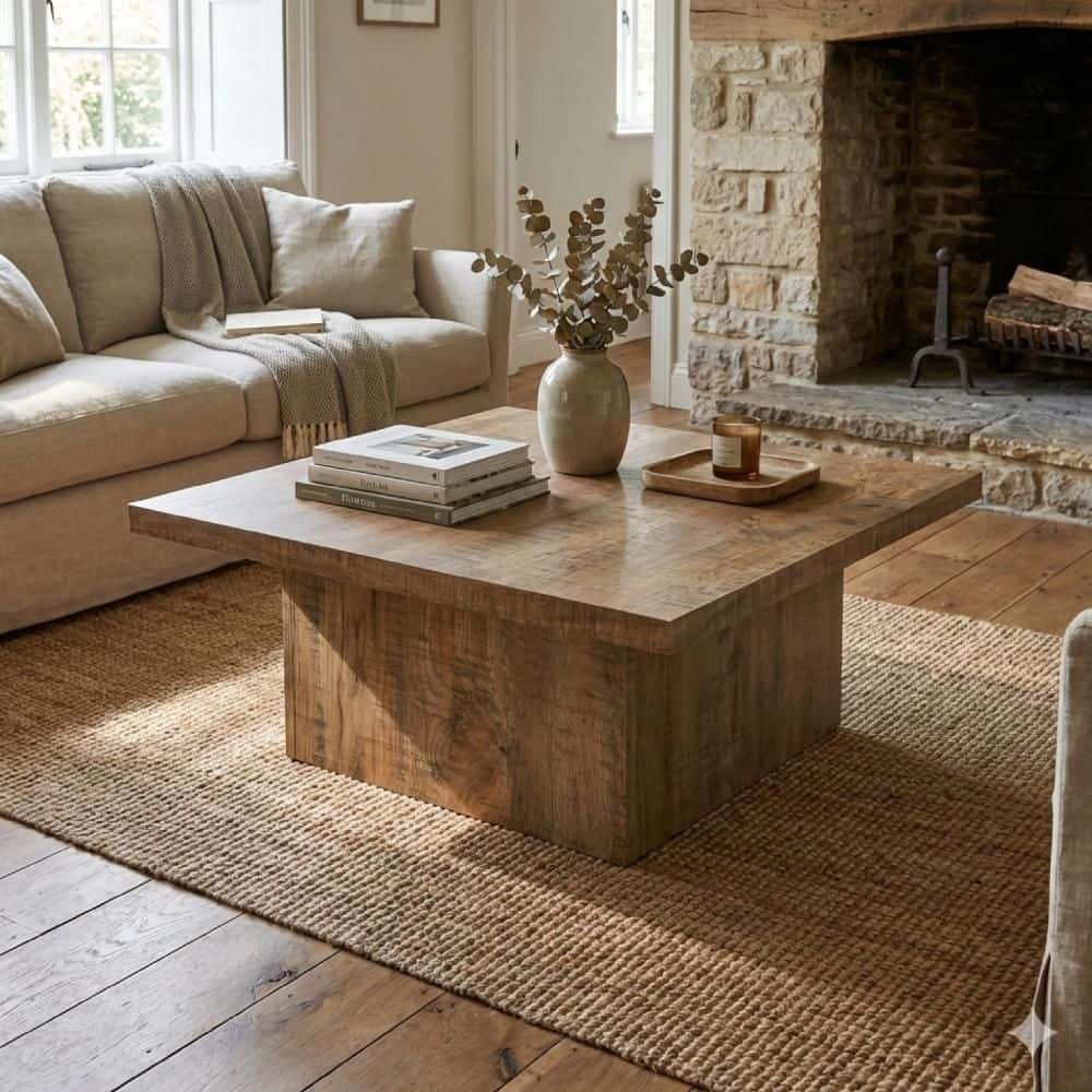 Benjara Zet 35.5 in. Brown Square Particle Board Coffee Table with