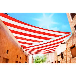 9 ft. x 9 ft. x 9 ft. 190 GSM Red/White Striped Equilateral Triangle Sun Shade Sail, Outdoor Patio and Pergola Cover