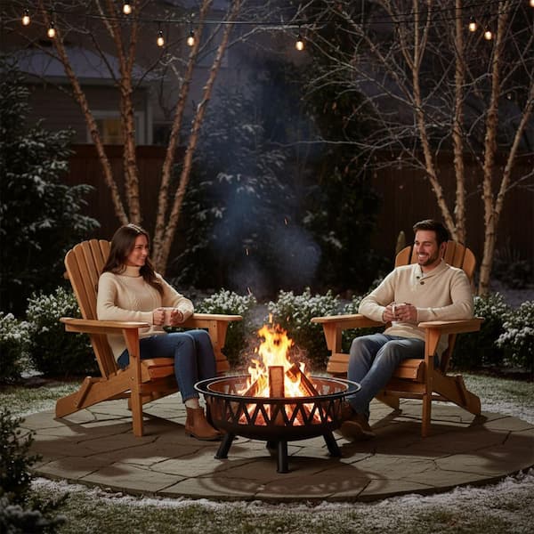 Clihome Light Brown Patio Hemlock Wood Folding Adirondack Chairs
