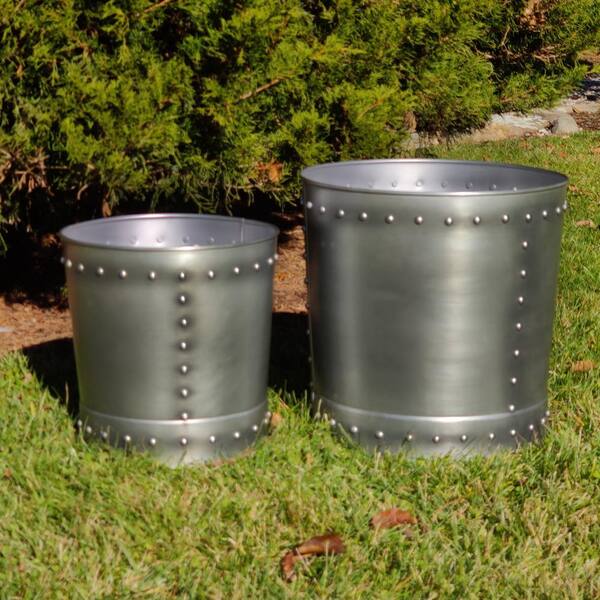 Unique Large Riveted Zinc Planter Set of 2 for Outdoor or Indoor Use, Garden, Deck, and Patio