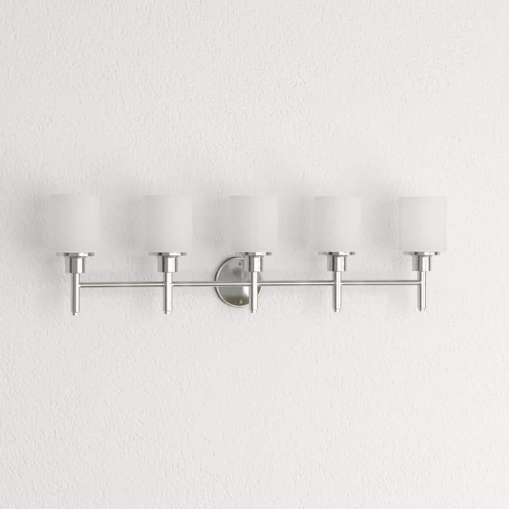 Aubrey 5-Light Satin Nickel Vanity Light with Frosted Glass Shades