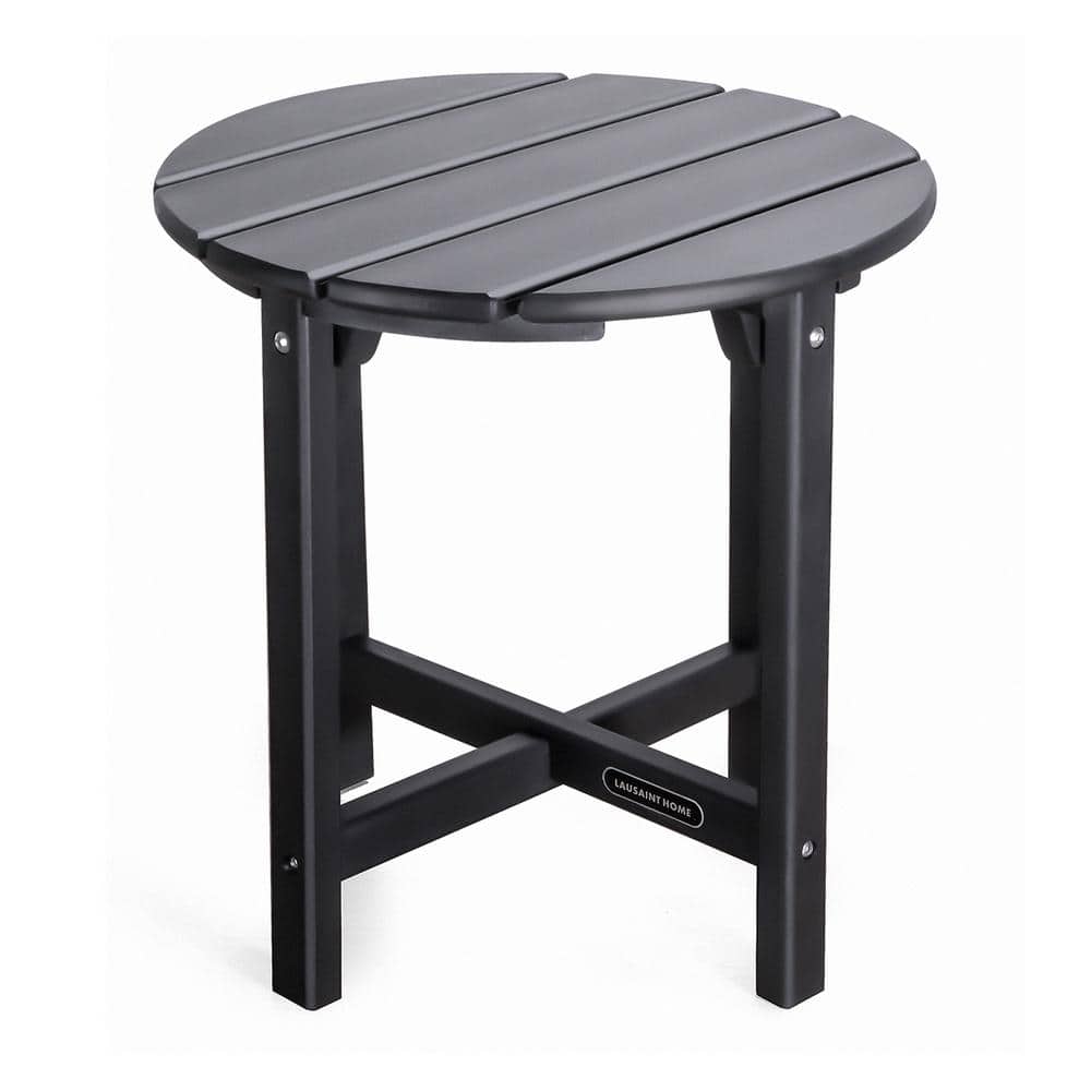 FORCLOVER Round Plastic Outdoor Adirondack Side Table in Black ALLS
