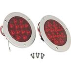 4 in. Pair of LED Round Stop Turn Tail Cable Indicator Lights with Stainless Steel Bezel Ring