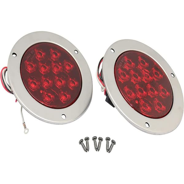 MaxxHaul 4 in. Pair of LED Round Stop Turn Tail Cable Indicator Lights with Stainless Steel Bezel Ring