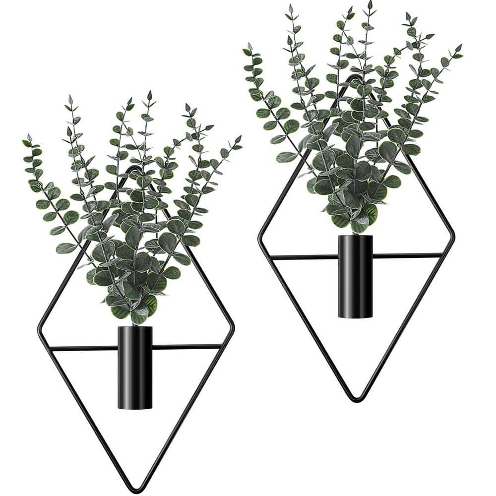 Metal Hanging Planters with Artificial Eucalyptus Indoor Plants Wall Decor for Living Room Home Office, Black (4-Pack) price history on PriceWatchPro