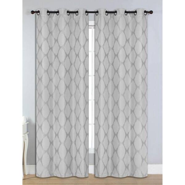 Bella Luna Semi-Opaque Julia Ikat Jacquard 84 in. L Room Darkening Grommet Curtain Panel Pair, Silver (Set of 2)