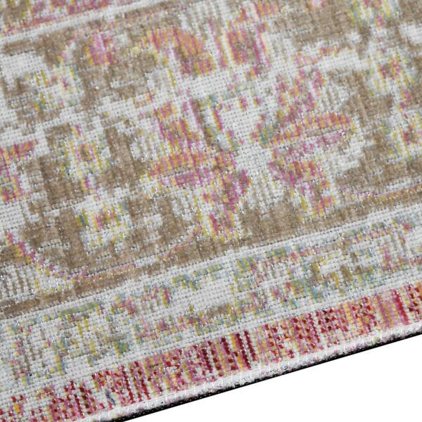Century 3 ft. X 8 ft. Coral Pink Oriental, Medallion, Border Area Rug