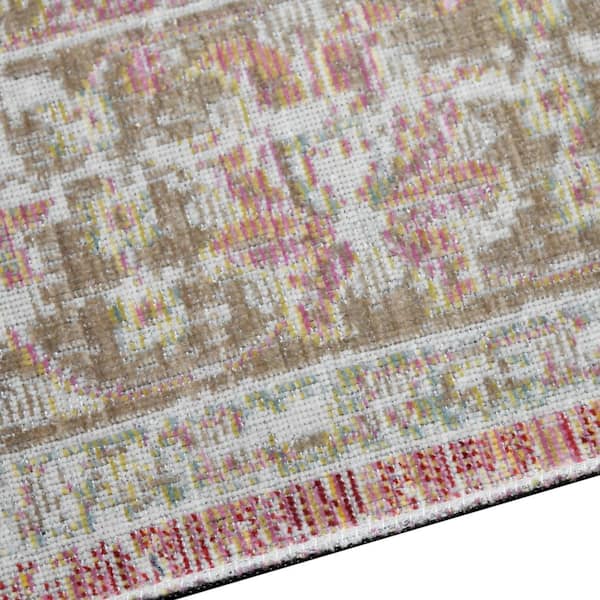 Century 4 ft. X 6 ft. Coral Pink Oriental, Medallion, Border Area Rug