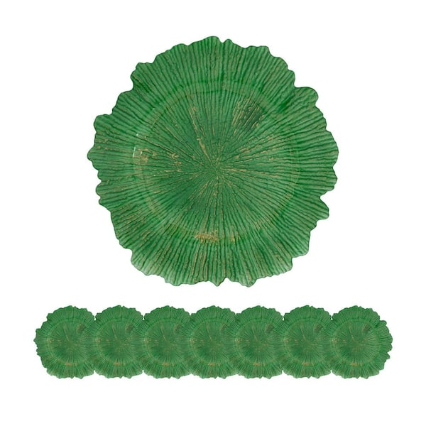 Unbranded 12.9 in. Reef Green Plastic Charger Plate for Dining Table or Events Decorations(Set of 8)