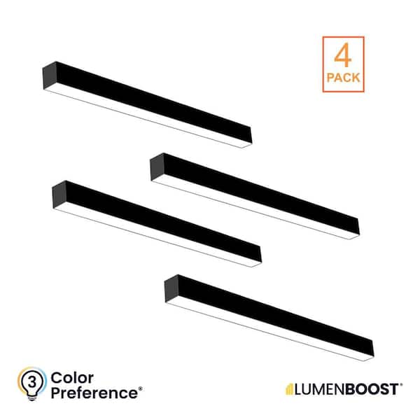 4-Pack 4 ft. Integrated LED Black Strip Light Fixture Architectural Linear Adjustable CCT Lumen Boost Uplight Feature